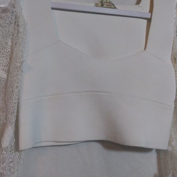 Free People Intimately Flutter By Crop Top Elegant White Lace Sleeve Size S - Picture 3 of 9